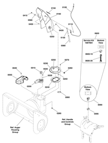 Chute And Rotation Group Diagram and Parts List for 1696156-02-1227MS 2016 Briggs and Stratton Snow Blower